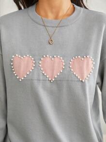 SHEIN Frenchy 休閒珍珠心女士毛衣 - 淺灰色 - 查看 2
