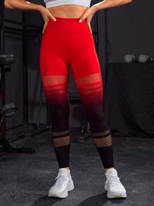 Ombre Hollow Out Tummy Control Sports Leggings