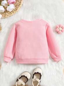 Baby Girl' Casual Cute Butterfly Embroidery Waffle Knit Pink Sweatshirt For Autumn And Winter - Pink - View 2