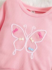 Baby Girl' Casual Cute Butterfly Embroidery Waffle Knit Pink Sweatshirt For Autumn And Winter - Pink - View 4