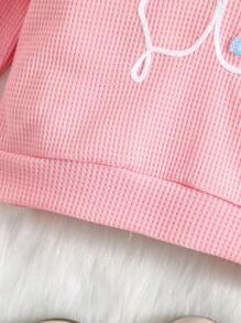 Baby Girl' Casual Cute Butterfly Embroidery Waffle Knit Pink Sweatshirt For Autumn And Winter - Pink - View 6