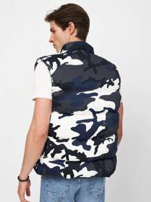RueChic Men Camo Print Puffer Vest Coat - Multicolor - View 2