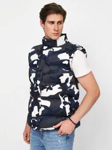RueChic Men Camo Print Puffer Vest Coat - Multicolor - View 3