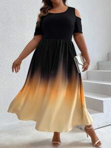 SHEIN LUNE Plus Ombre Cold Shoulder Dress - Multicolor - View 3