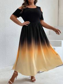 SHEIN LUNE Plus Ombre Cold Shoulder Dress - Multicolor - View 4