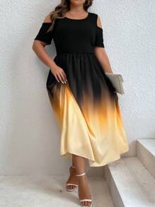 SHEIN LUNE Plus Ombre Cold Shoulder Dress - Multicolor - View 5