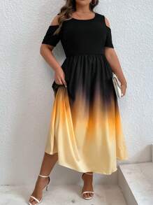 SHEIN LUNE Plus Ombre Cold Shoulder Dress - Multicolor - View 6