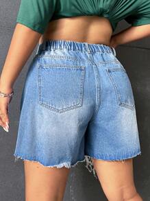 SHEIN EZwear Hơn Quần short denim với các đường viền thô rách - Rửa nhẹ - Xem 4