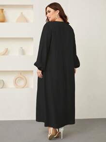 Graceveil Plus Lantern Sleeve Button Front Dress Maxi Women Outfit Modest - Black - View 2