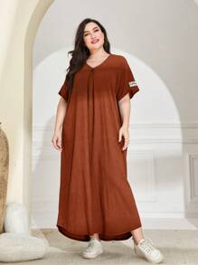 Lacomfia 大碼字母貼布蝙蝠袖洋裝 - 亮橙色 - 查看 1