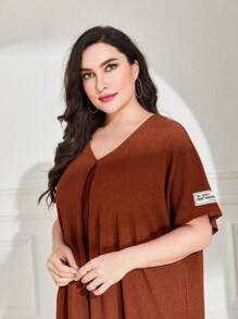 Lacomfia 大碼字母貼布蝙蝠袖洋裝 - 亮橙色 - 查看 4