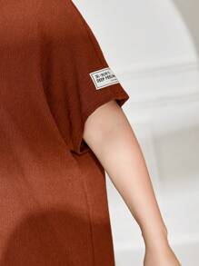 Lacomfia 大碼字母貼布蝙蝠袖洋裝 - 亮橙色 - 查看 6