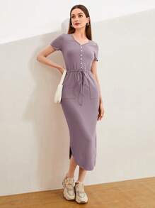 Mulvari Eo dây rút Vá Túi Viền chia cắt Đầm - Bụi tím - Xem 1