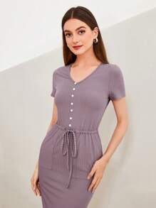 Mulvari Eo dây rút Vá Túi Viền chia cắt Đầm - Bụi tím - Xem 5