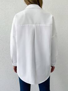 EURMUSE Pearls Beaded Drop Shoulder Shirt - White - View 3