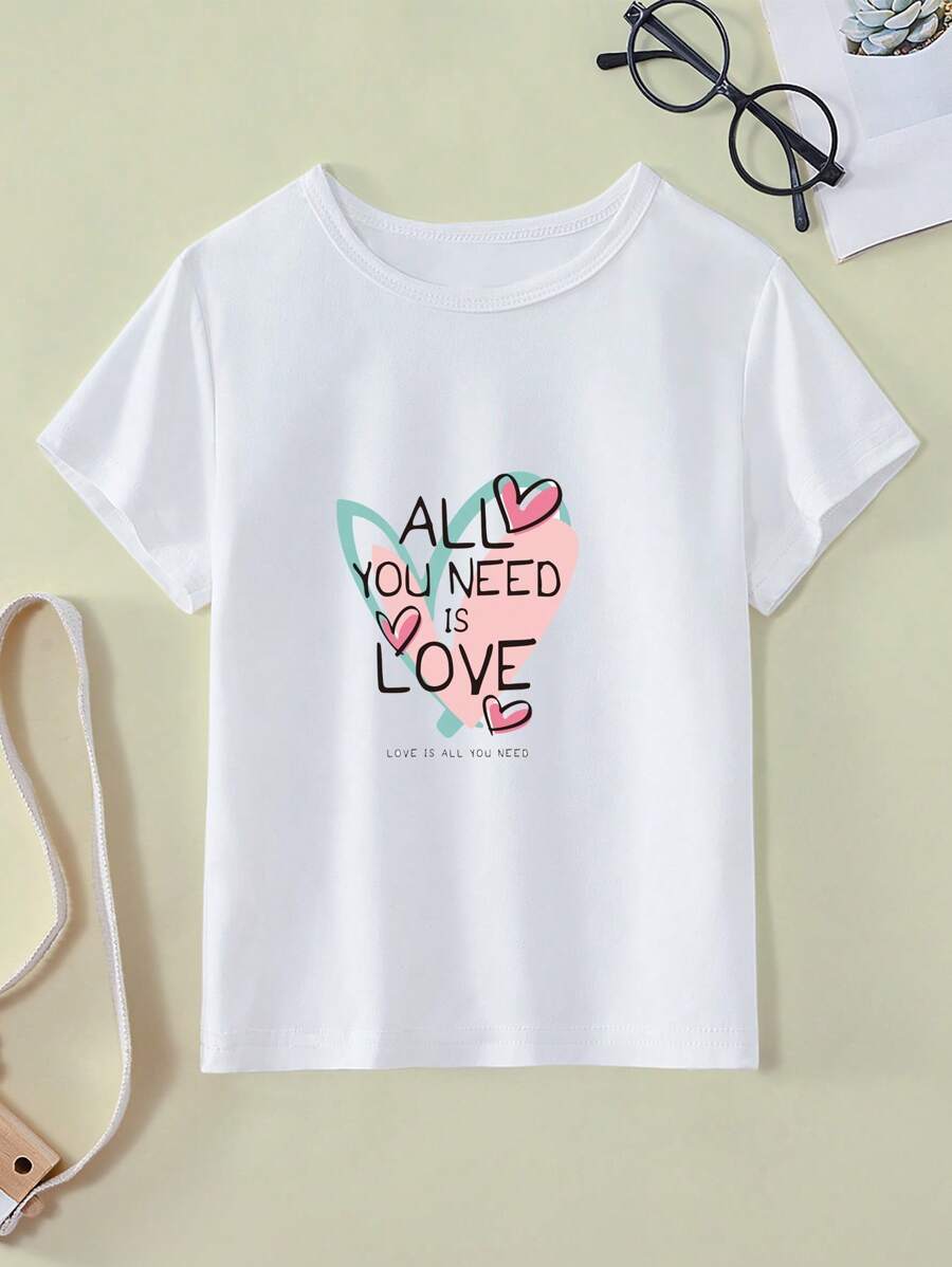 Young Girl Heart & Slogan Graphic Tee - White - View 1