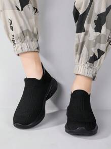 Kids Breathable Lightweight Slip-On Sports Sneakers - Black - View 2
