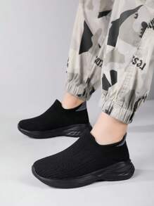 Kids Breathable Lightweight Slip-On Sports Sneakers - Black - View 3