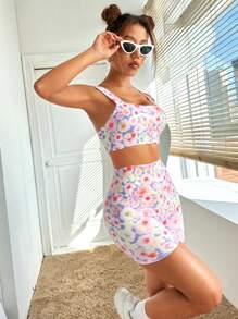 SHEIN Sport Studio Ensemble De Sport Imprimé Taille Haute