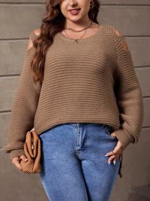 SHEIN LUNE 大碼挖肩套頭毛衣 - 紫紅色 - 查看 1