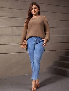 SHEIN LUNE 大碼挖肩套頭毛衣 - 紫紅色 - 查看 4