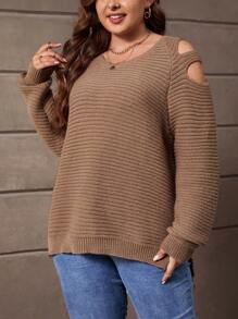 SHEIN LUNE 大碼挖肩套頭毛衣 - 紫紅色 - 查看 5