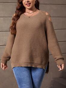 SHEIN LUNE 大碼挖肩套頭毛衣 - 紫紅色 - 查看 6