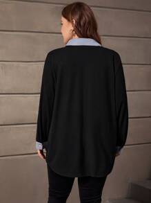 SHEIN LUNE Plus Contrast Trim Button Front Coat - Multicolor - View 2