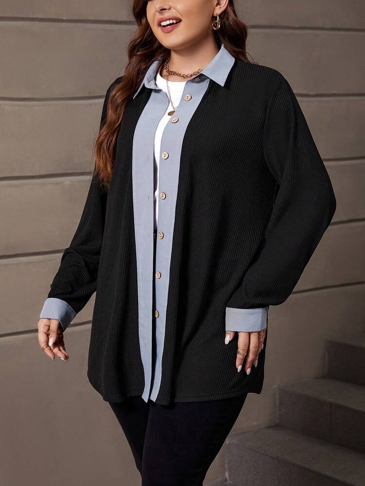 Plus Contrast Trim Button Front Coat