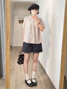 DAZY Chất rắn Túi nghiêng Quần short chân rộng - Màu xanh hải quân - Xem 7