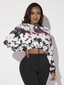 SHEIN SXY 休閒抽繩字母 紮染女士衛衣 - 彩色 - 查看 3