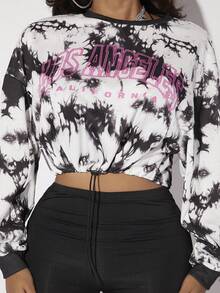 SHEIN SXY 休閒抽繩字母 紮染女士衛衣 - 彩色 - 查看 6