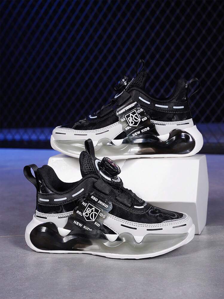 Couro Pu Superfície Basquetebol Tênis Com Rotativo Fivela E Branco Único , Outono & Inverno - Preto e Branco - Visão 1