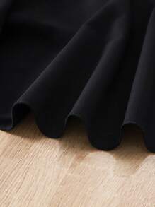 SHEIN Young Girl Contrast Dobby Mesh Puff Sleeve Square Neck Dress - Black - View 3