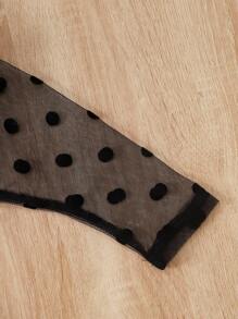 SHEIN Young Girl Contrast Dobby Mesh Puff Sleeve Square Neck Dress - Black - View 7