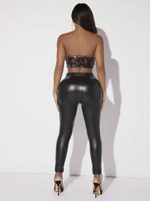 SHEIN SXY 豹紋印花亮片短款抹胸上衣 - 彩色 - 查看 2