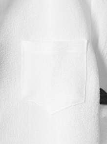 SHEIN Tween Boy Solid Pocket Patched Button Up Shirt With Shorts Without Tee - White - View 5