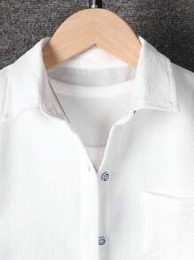 SHEIN Tween Boy Solid Pocket Patched Button Up Shirt With Shorts Without Tee - White - View 6
