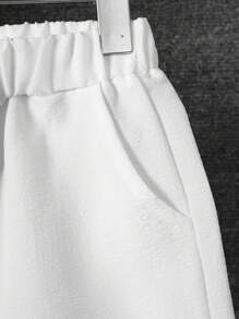 SHEIN Tween Boy Solid Pocket Patched Button Up Shirt With Shorts Without Tee - White - View 7