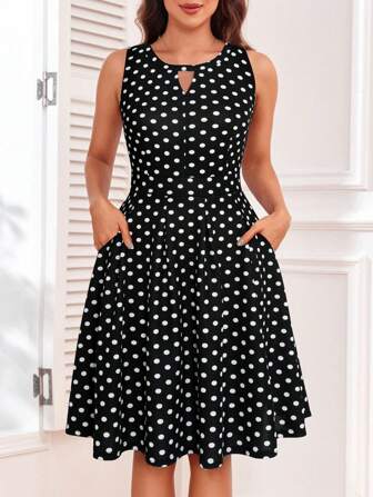 Skära Ut Ficka Storprickig Elegant Klänning