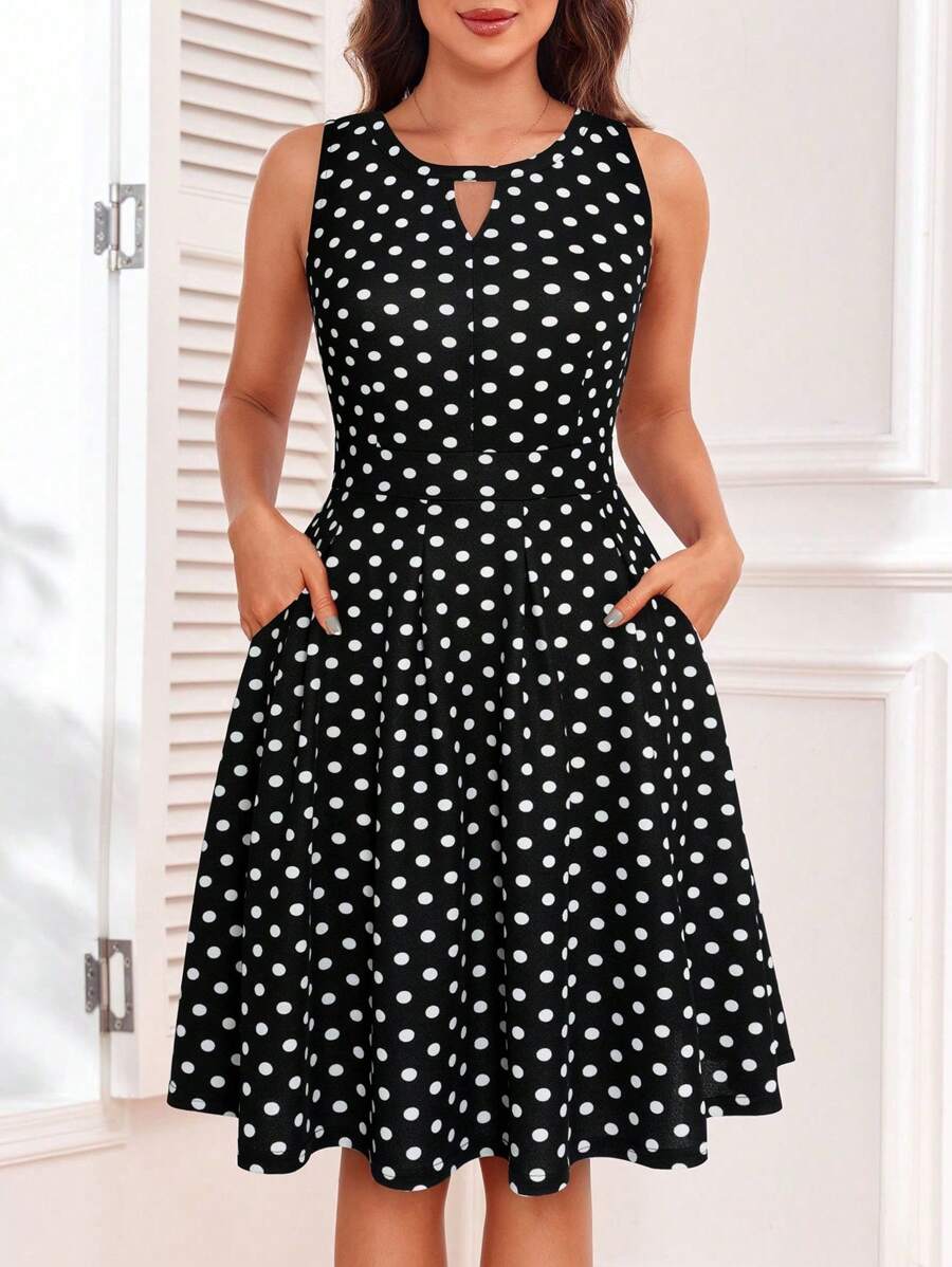 Đầm Cắt ra Túi Chấm bi Thanh lịch - Đen và trắng - Xem 1