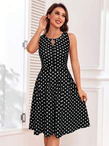 Đầm Cắt ra Túi Chấm bi Thanh lịch - Đen và trắng - Xem 3