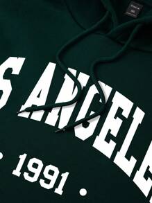 Manfinity Dauomo 男士字母圖案加絨內裏連帽衫 - 墨綠色 - 查看 8