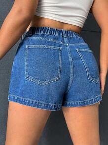 SHEIN EZwear Plus High Waist Asymmetrical Hem Denim Skort - Medium Wash - View 2