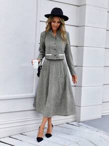 Aveloria 前紐扣夾克&褶皺半身裙
