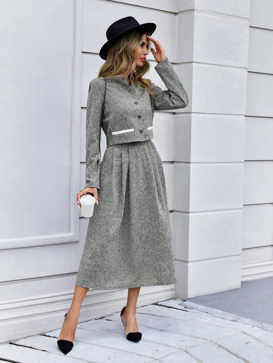 Aveloria 前紐扣夾克&褶皺半身裙