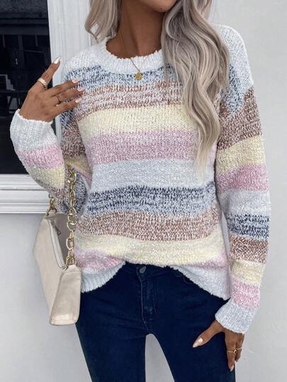 EMERY ROSE 撞色落肩针织套头衫秋冬毛衣