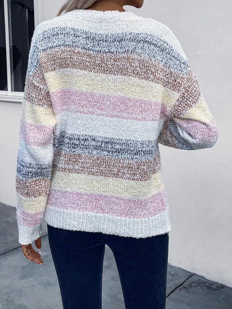 Color Block Drop Shoulder Knit Pullover Fall Winter Sweater