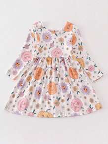 Robe décontractée à manches longues avec imprimé citrouille et monstre pour jeune fille, Halloween