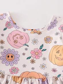 Robe décontractée à manches longues avec imprimé citrouille et monstre pour jeune fille, Halloween